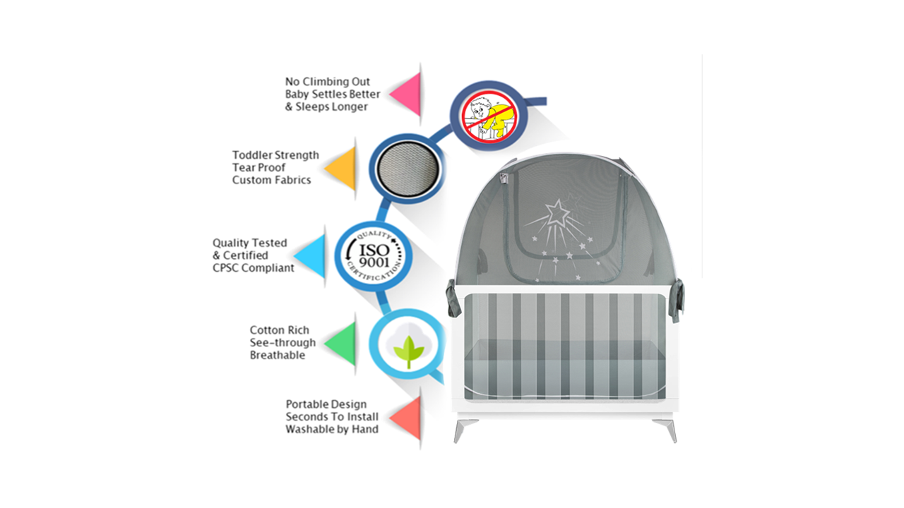 popup baby crib safety net tent to keep baby and toddler from climbing out of the crib